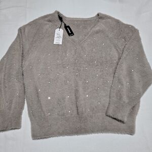 NWT Express Two Chic Ways Rhinestone Embellished Sweater sz L